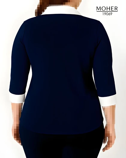 بلوز سرمه ای یقه‌دار زنانه سایز بزرگ