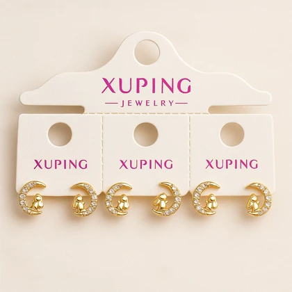 گوشواره طلایی طرح ماه و خرگوش | نگین‌دار از برند شوپینگ