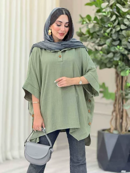 مانتو پانچ یقه دو دکمه هیما
