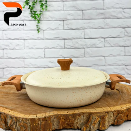 تابه 24 دودسته دسته چوبی گرانیتی کرمی هاناتک