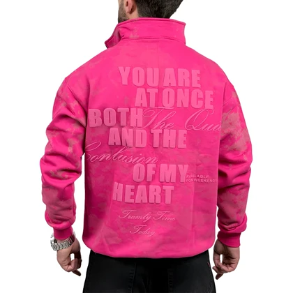 دورس یقه نیم زیپ صورتی مدل چاپ برجسته