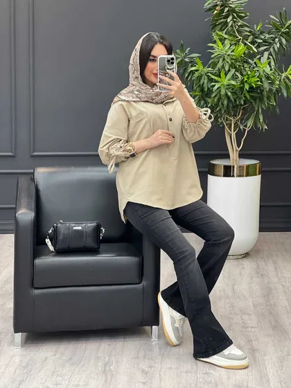 مانتو جلو بسته آستین گت دار
