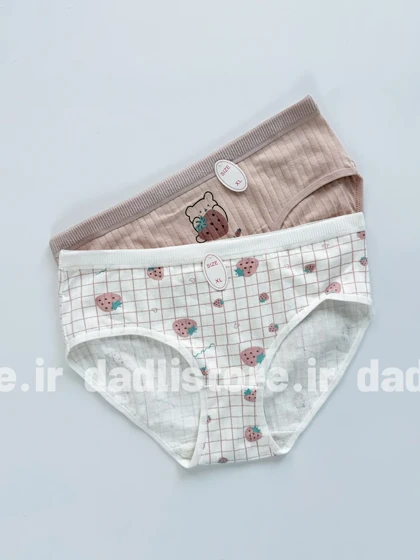 شورت اسلیپ نخ پنبه عروسکی طرح خرس و توت فرنگی