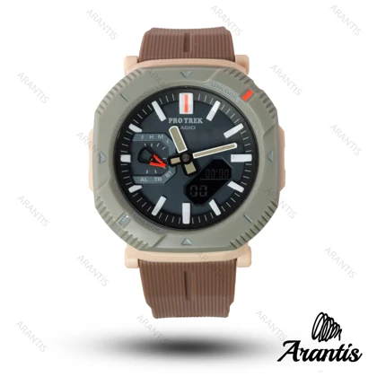 ساعت کاسیو پروترک protrek قهوه ای خاکی بند رابر مدل m-10262