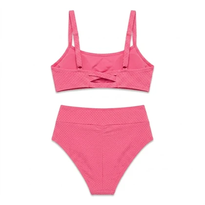 بیکینی دوتکه Cupshe مدل Hot Pink – صورتی سرخابی (باربی) با یقه V و پایین‌تنه فاق بلند