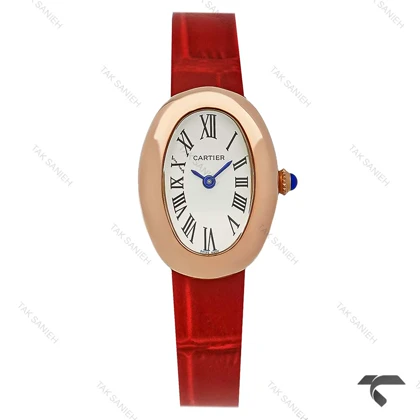 ساعت کارتیر Baignoire زنانه رزگلد بند چرم قرمز Cartier-9850-L
