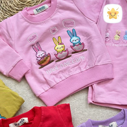 بلوز شلوار دخترانه بگ جوجه خرگوش جنس پنبه برند DENIZ مناسب 9 ماه تا 2 سال