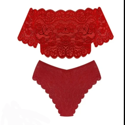 ست نیم‌تنه و شورت زنانه گیپور رنگ زرشکی