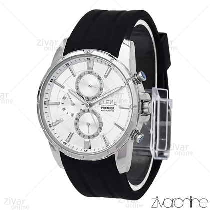 ساعت الکسا پریمیر A0102 مردانه سه موتوره صفحه سفید بند رابر مشکی 106208
