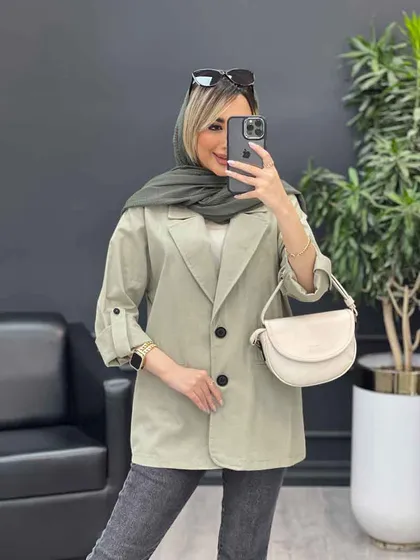 مانتو لینن دو دکمه جیب نما