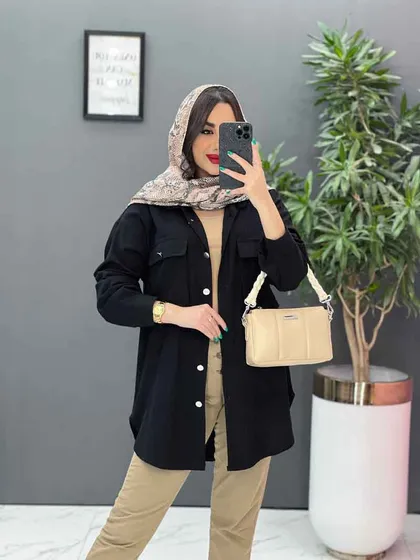 مانتو لینن دکمه فلزی جیب پاکتی