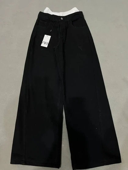 شلوار بگ زنانه دوتیکه مشکی(3066M1)