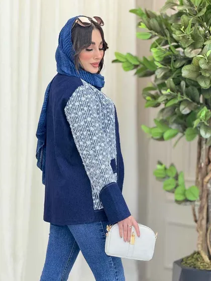 مانتو جین نواردوزی جیب سگک