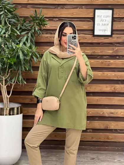 مانتو لینن جلو بسته یقه انگلیسی