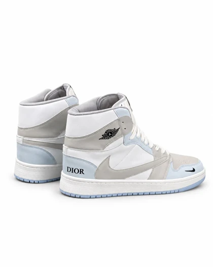 کفش کتانی مردانه بزرگ پا مدل ترویس ساق‌دار سفید طوسی آبی Nike travis