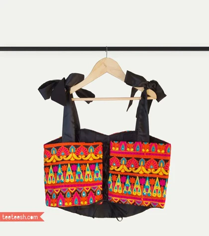 تاپ سوزندوزی مشکی نارنجی