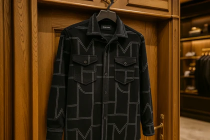 پیراهن کبریتی ریز مشکی با طرح M مونوگرام خاص Monogram Pattern”