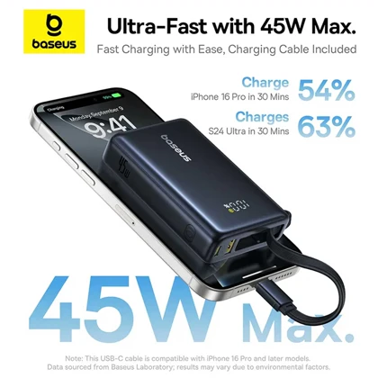 پاور بانک 10000 تایپ‌سی 45 وات و USB بیسوس PPPG-1W45C P10076803123
