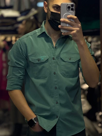 پیراهن کتان سبز دو جیب مردانه - استایل خنک و با کیفیت