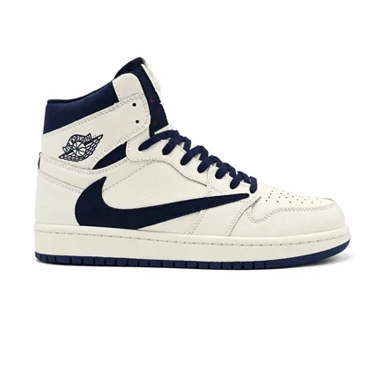 کفش و کتانی مردانه ساق‌دار مدل NIKE JORDAN 1 رنگ کرم سرمه ای کد 2327