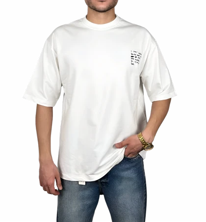 تیشرت آستین کوتاه مردانه سفید طرح دار گرافیکی