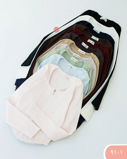 بلوزکراپ یقه خشتی جلو زیپ 9101