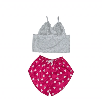 ست نیم‌تنه گیپور و شلوارک طرح قلب 128