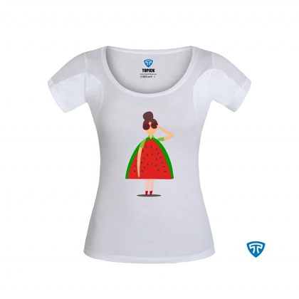 تیشرت ضدتعریق زنانه سفید طرح دختر پیراهن هندونه ای