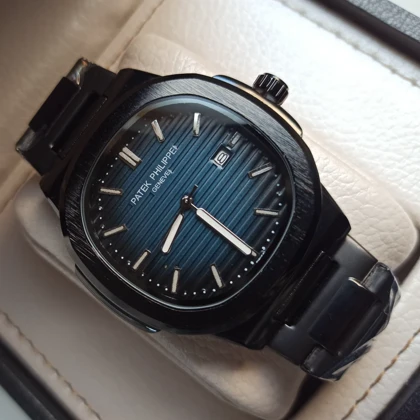 ساعت مچی مردانه پتک فیلیپ کیفیت A++ بند مشکی صفحه آبی