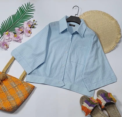 شومیز باکسی تک جیب مدل بهارا کد 50266