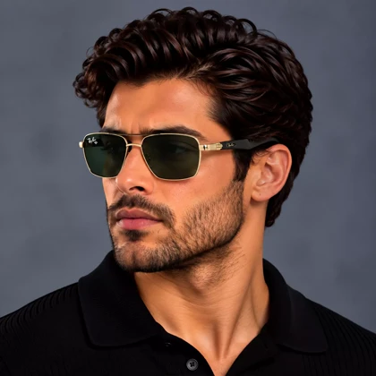 عینک آفتابی ری بن مردانه طلایی عدسی سبز RB 5713/2