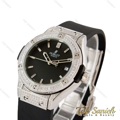 ساعت هابلوت زنانه فول نگین سیلور مشکی Hublot-4370-L