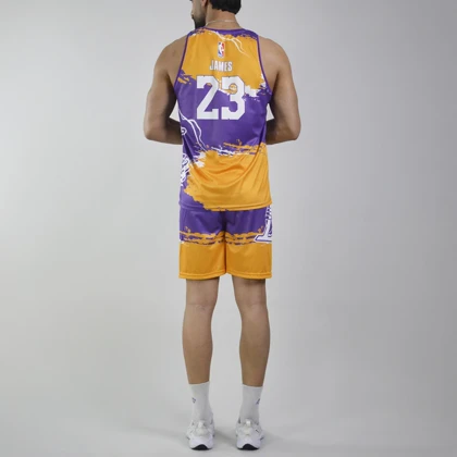 ست رکابی و شلوارک ورزشی مردانه لیکرز مدل PY-2B1931 زرد