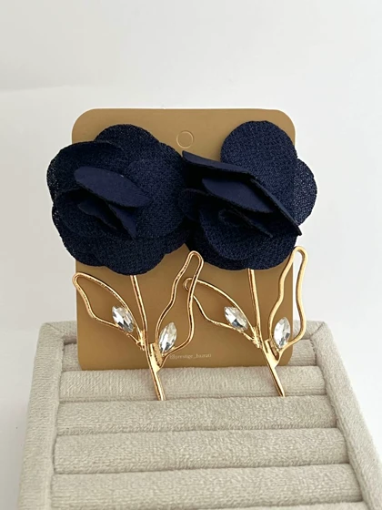 گوشواره گل رز پارچه ای