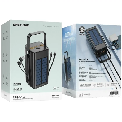 پاوربانک خورشیدی گرین لاین مدل GL-PX79 ظرفیت 100000 میلی آمپر 22.5 وات