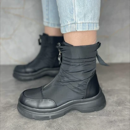 کفش زمستانی زنانه نیم ساق کاپشنی جلو زیپ