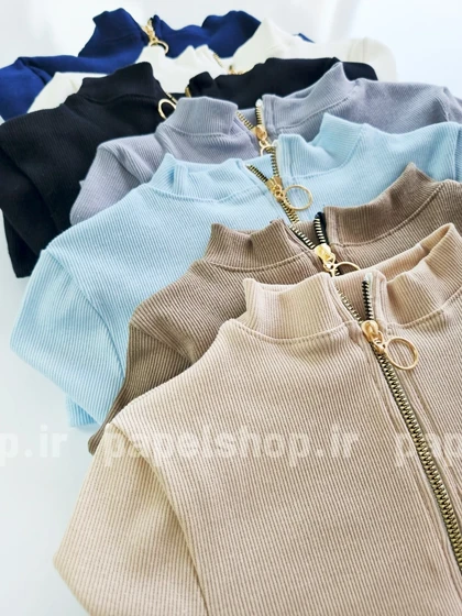 بلوز کبریتی یقه سه سانت آستین بلند نیم زیپ