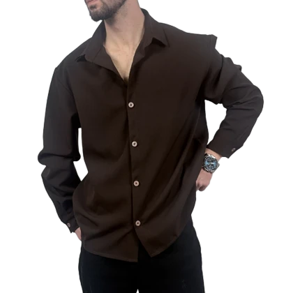 پیراهن آستین بلند مردانه قهوه ای مازراتی مدل ساده