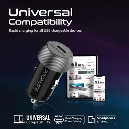 شارژر فندکی فست شارژ ماشین تایپ سی 20 وات پرومیت POWERDRIVE-PD20