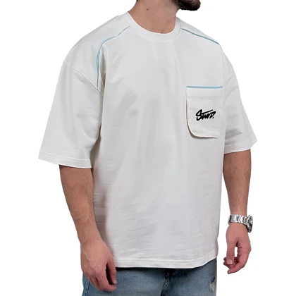 تیشرت آستین کوتاه مردانه سفیدجیب‌دار مدل stwd