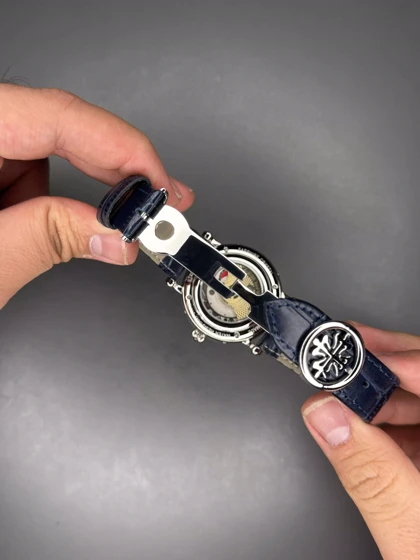 ساعت مچی پتک فیلیپ فول دیت بند چرمی مشکی صفحه آبی Patek Philippe