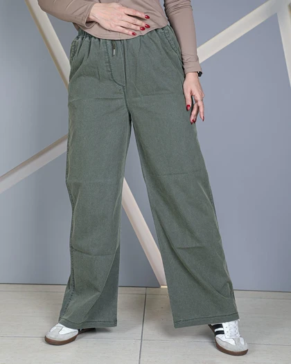 خرید شلوار تابستانه نیم بگ جین کاغذی زنانه سبز Green Paper Denim Semi Baggy Pants کد 40040