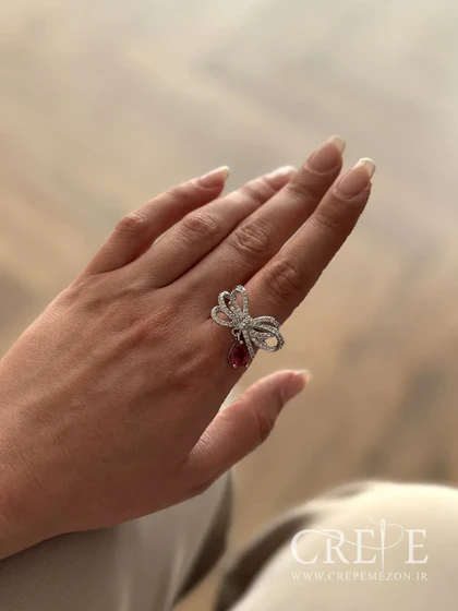 انگشتر جواهری پاپیون نگین آویز