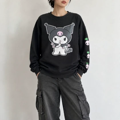 دورس سه نخ مشکی ذغالی وارداتی Sanrio مدل Kuromi سایز 42 تا 46 کد 3452