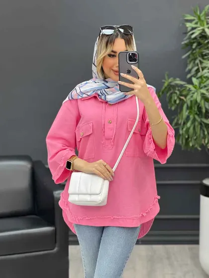 مانتو یقه دو دکمه دو جیب