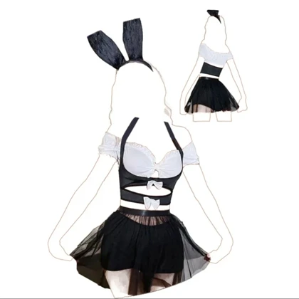 کاستوم خرگوشی پنج تکه رنگ سفید مشکی