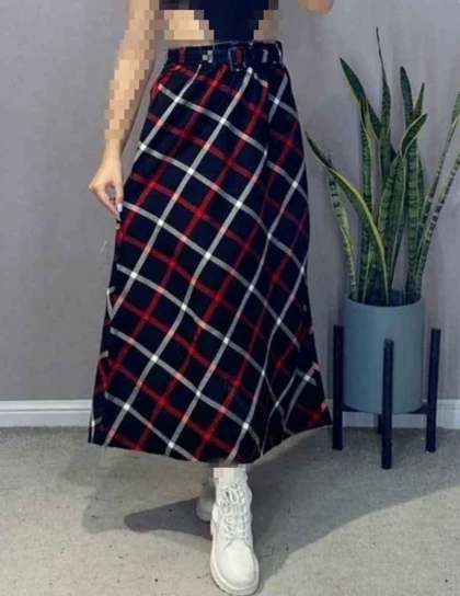 دامن چهارخونه پشمی قد 90 کد 50138