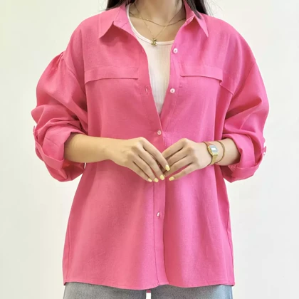 تونیک زنانه جلو دکمه لینن شیک