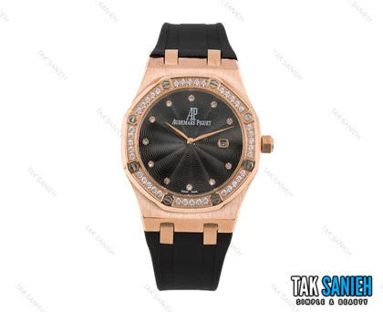ساعت AP ای پی زنانه نگین‌دار رزگلد مشکی Audemars-2318-L