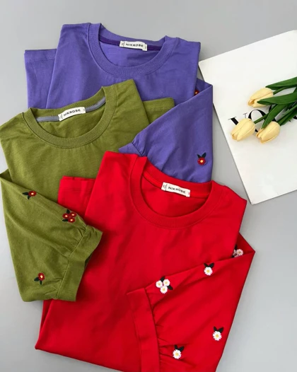 تیشرت آستین سه ربع گلدوزی کد 5008